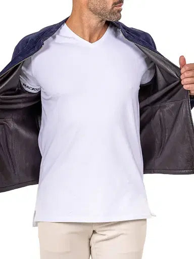 Maceoo Men's Marthyr Leather Jacket - Blue | Thumbnail 7 Maceoo Men's Marthyr Leather Jacket - Blue | Thumbnail 7