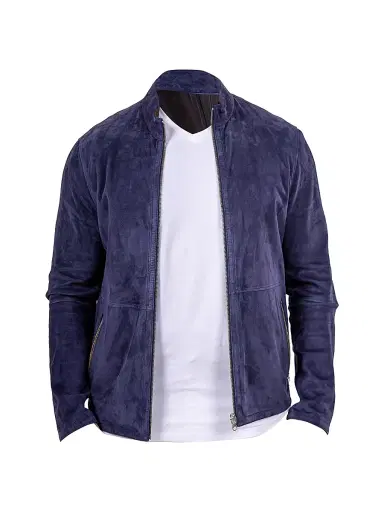 Maceoo Men's Marthyr Leather Jacket - Blue | Thumbnail 1 Maceoo Men's Marthyr Leather Jacket - Blue | Thumbnail 1