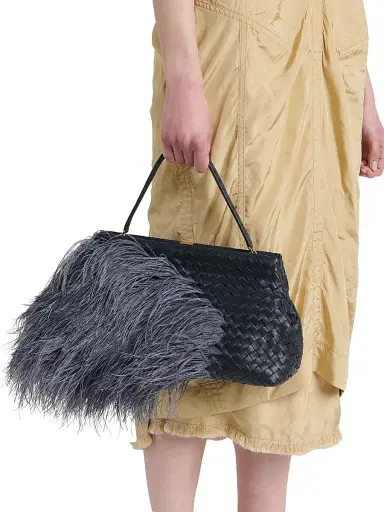 Bottega Veneta Women's The 1998 Ostritch Feathers Shoulder Bag - Midnight Brass | Thumbnail 3
