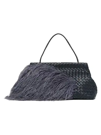 Bottega Veneta Women's The 1998 Ostritch Feathers Shoulder Bag - Midnight Brass | Thumbnail 1