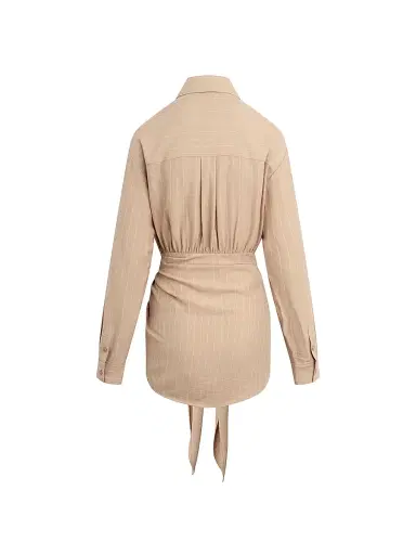 Favorite Daughter Women's The Sweet Talker Striped A-Line Mini-Shirtdress - Desert Khaki Pinstripe - Size Large | Thumbnail 2