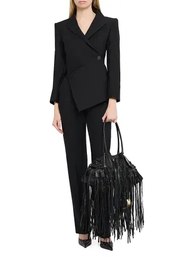 Alexander McQueen Women's Manta Croc-Embossed Leather Fringe Shoulder Bag - Black | Thumbnail 2