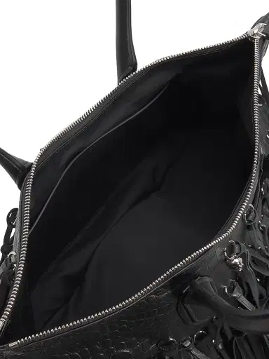 Alexander McQueen Women's Manta Croc-Embossed Leather Fringe Shoulder Bag - Black | Thumbnail 4
