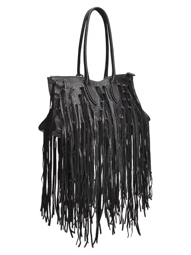 Alexander McQueen Women's Manta Croc-Embossed Leather Fringe Shoulder Bag - Black | Thumbnail 6