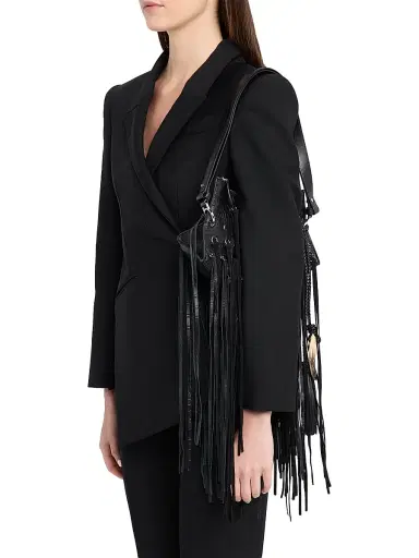 Alexander McQueen Women's Manta Croc-Embossed Fringe Clutch - Black | Thumbnail 3 Alexander McQueen Women's Manta Croc-Embossed Fringe Clutch - Black | Thumbnail 3