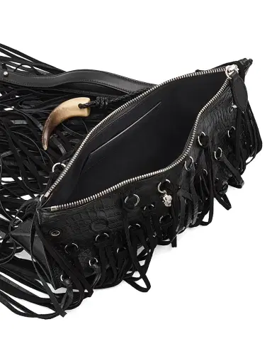 Alexander McQueen Women's Manta Croc-Embossed Fringe Clutch - Black | Thumbnail 4 Alexander McQueen Women's Manta Croc-Embossed Fringe Clutch - Black | Thumbnail 4