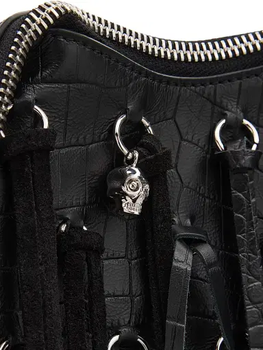 Alexander McQueen Women's Manta Croc-Embossed Fringe Clutch - Black | Thumbnail 5 Alexander McQueen Women's Manta Croc-Embossed Fringe Clutch - Black | Thumbnail 5