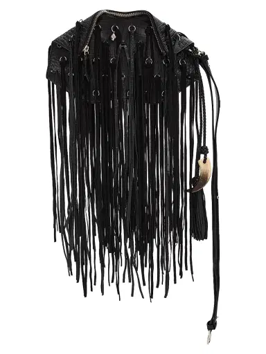 Alexander McQueen Women's Manta Croc-Embossed Fringe Clutch - Black | Thumbnail 1 Alexander McQueen Women's Manta Croc-Embossed Fringe Clutch - Black | Thumbnail 1