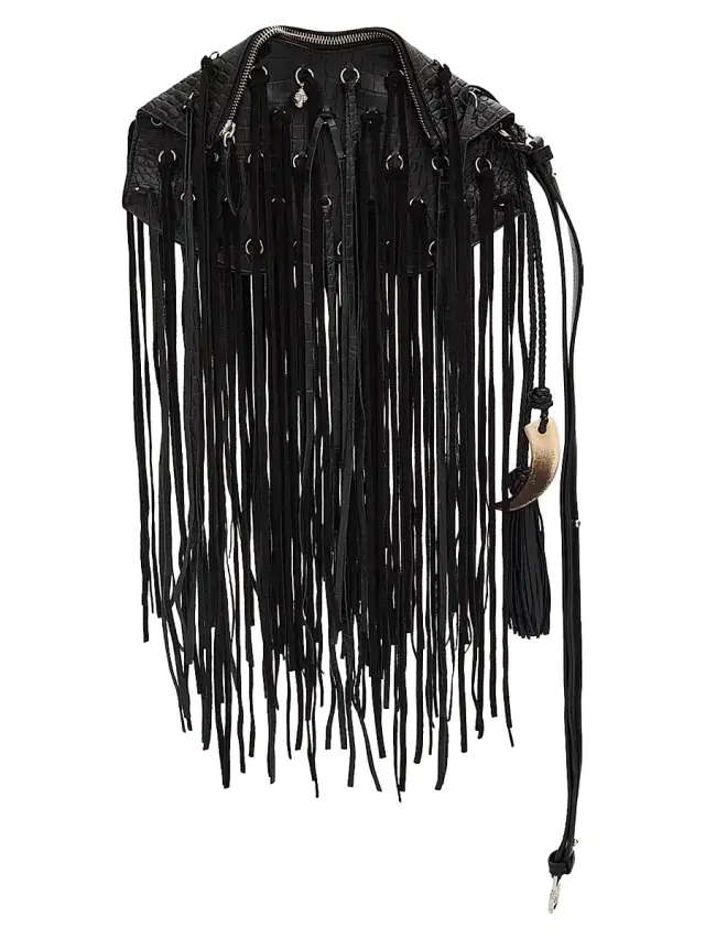 McQueen Women's Manta Croc-Embossed Fringe Clutch - Black