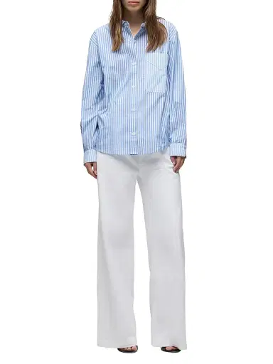 Hudson Jeans Women's Oversized Multi-Stripe Cotton Button-Front Shirt - Blue Stripe - Size Large | Thumbnail 2