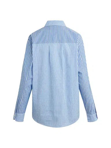 Hudson Jeans Women's Oversized Multi-Stripe Cotton Button-Front Shirt - Blue Stripe - Size Large | Thumbnail 3