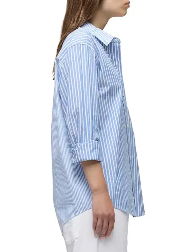 Hudson Jeans Women's Oversized Multi-Stripe Cotton Button-Front Shirt - Blue Stripe - Size Large | Thumbnail 5