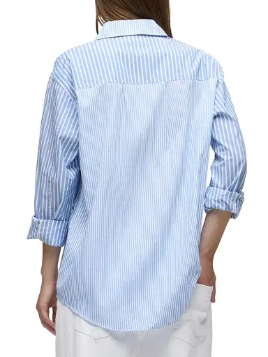 Hudson Jeans Women's Oversized Multi-Stripe Cotton Button-Front Shirt - Blue Stripe - Size Large | Thumbnail 6