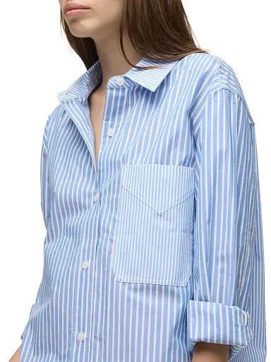 Hudson Jeans Women's Oversized Multi-Stripe Cotton Button-Front Shirt - Blue Stripe - Size Large | Thumbnail 7
