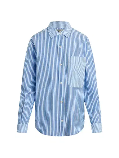 Hudson Jeans Women's Oversized Multi-Stripe Cotton Button-Front Shirt - Blue Stripe - Size Large | Thumbnail 1