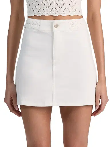Alice + Olivia Women's Kari Braided Waistband Stretch-Cotton A-Line Miniskirt - Off White - Size 32 | Thumbnail 3