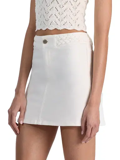Alice + Olivia Women's Kari Braided Waistband Stretch-Cotton A-Line Miniskirt - Off White - Size 32 | Thumbnail 4