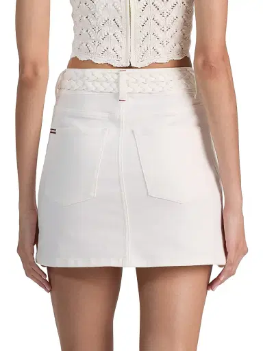 Alice + Olivia Women's Kari Braided Waistband Stretch-Cotton A-Line Miniskirt - Off White - Size 32 | Thumbnail 5