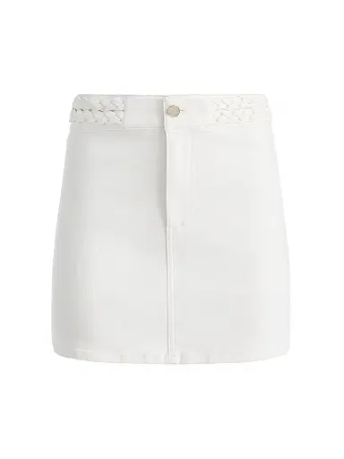 Alice + Olivia Women's Kari Braided Waistband Stretch-Cotton A-Line Miniskirt - Off White - Size 32 | Thumbnail 1