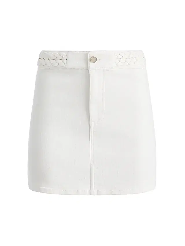 ALICE + OLIVIA Women's Kari Braided Waistband Stretch-Cotton A-Line Miniskirt - Off White