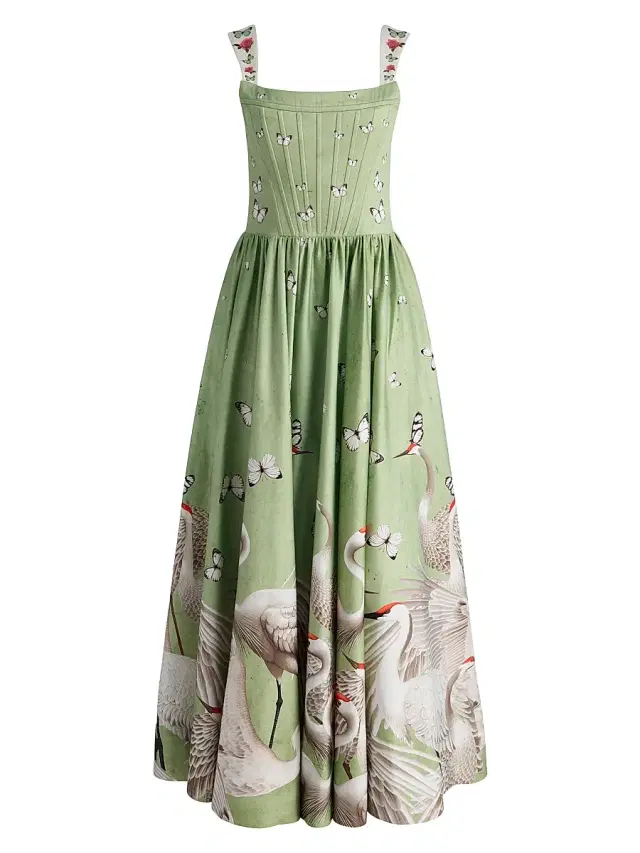 ALICE + OLIVIA Women's Guinevere Stretch-Cotton Bustier Maxi Dress - Drift Light Sage