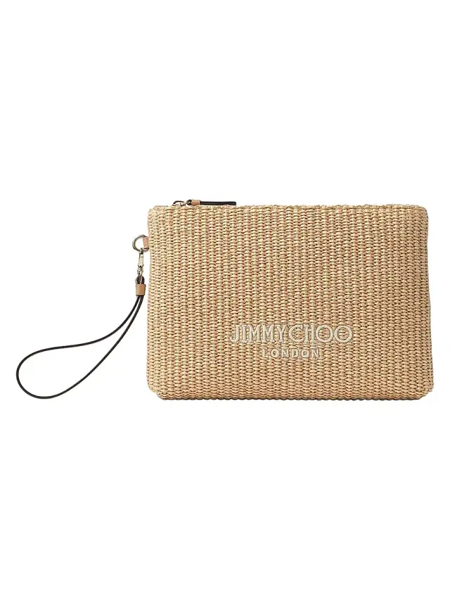 Jimmy Choo Women's Riviera Capsule Raffia Flat Pouch - Natural