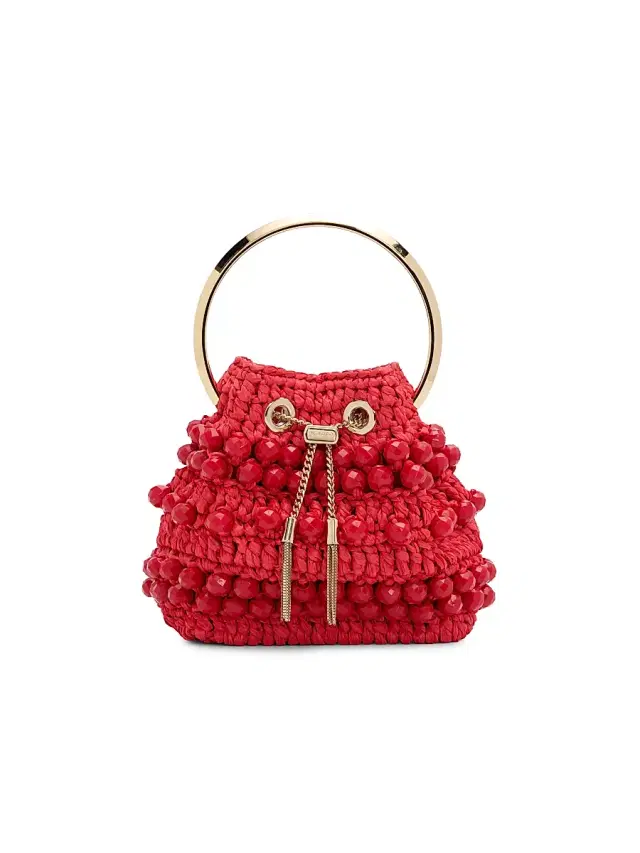 Jimmy Choo Women's Riviera Capsule Bon Bon Beaded Raffia Top Handle Bag - Ruby Red