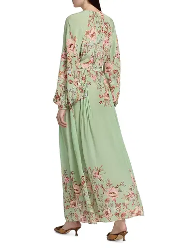 Hemant & Nandita Women's Floral Pintuck Maxi Shirtdress - Green - Size Medium | Thumbnail 5