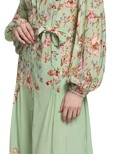 Hemant & Nandita Women's Floral Pintuck Maxi Shirtdress - Green - Size Medium | Thumbnail 6