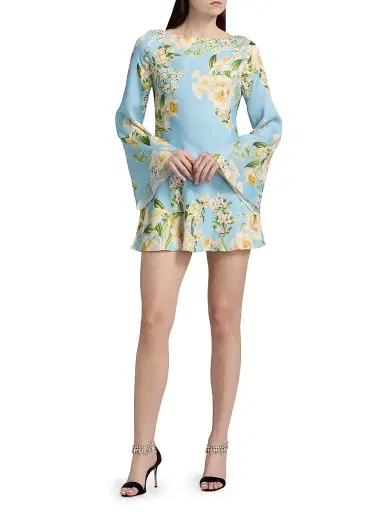 Hemant & Nandita Women's Bias Floral Minidress - Blue - Size XL | Thumbnail 2