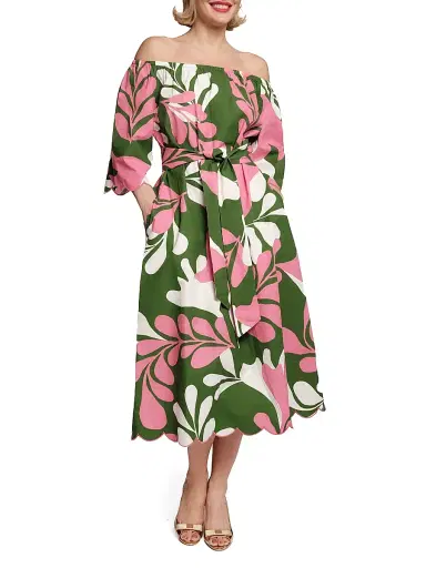Frances Valentine Women's Coco Modern Palm Cotton Midi-Dress | Thumbnail 2