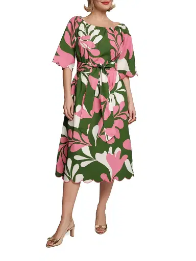 Frances Valentine Women's Coco Modern Palm Cotton Midi-Dress | Thumbnail 1