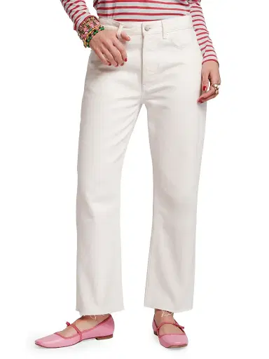 Frances Valentine Women's Andy Frayed-Cuff Straight-Leg Jeans - White - Size 18 | Thumbnail 1