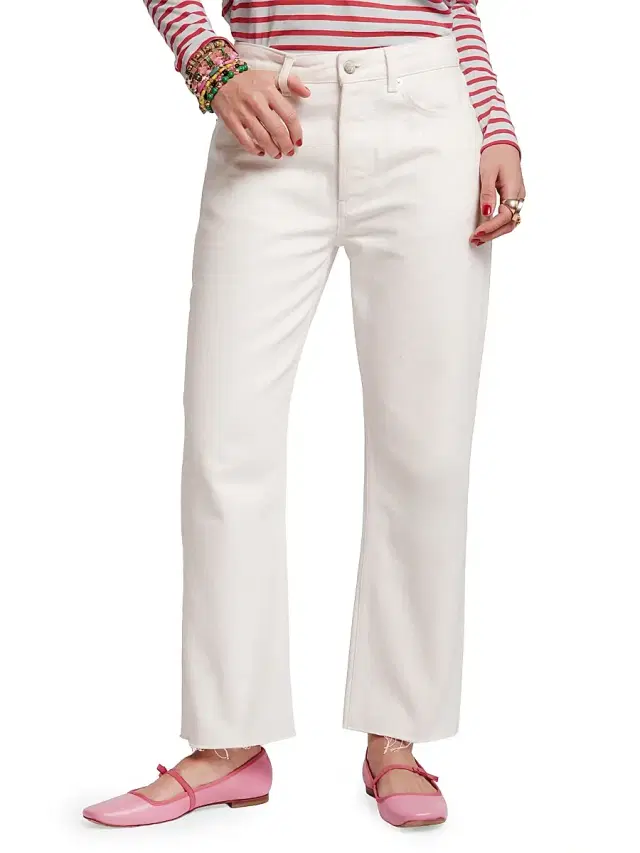 Women's Andy Frayed-Cuff Straight-Leg Jeans - White