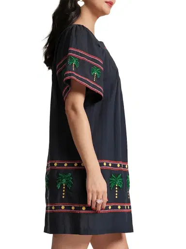 Frances Valentine Women's Palm Picnic-Embroidered Minidress - Navy Multi - Size 28 | Thumbnail 2