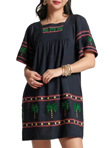 Frances Valentine Women's Palm Picnic-Embroidered Minidress - Navy Multi - Size 28 | Thumbnail 1