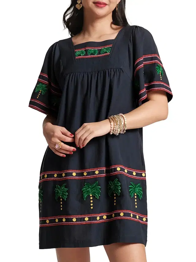 Frances Valentine Women's Palm Picnic-Embroidered Minidress - Navy Multi