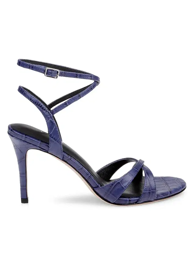 L'AGENCE Women's Miranda 90MM Croc-Embossed Leather Sandals - Midnight Croco Embossed