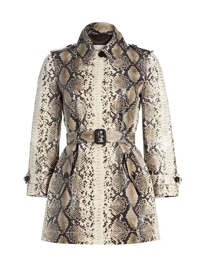 Burberry Women's Stonehaven Python-Print Belted Trench Coat - Alpine White Pattern