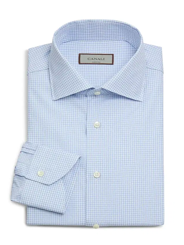 Men's Gingham Cotton Dress Shirt - Blue