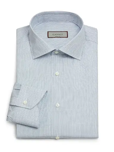 Canali Men's Micro Stripe Cotton Dress Shirt - Blue White | Thumbnail 1 Canali Men's Micro Stripe Cotton Dress Shirt - Blue White | Thumbnail 1
