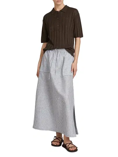 MM Max Mara Women's Pinstripe Linen Canvas Skirt - Sky Blue - Size 16 | Thumbnail 2