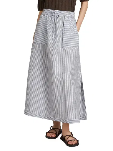 MM Max Mara Women's Pinstripe Linen Canvas Skirt - Sky Blue - Size 16 | Thumbnail 3