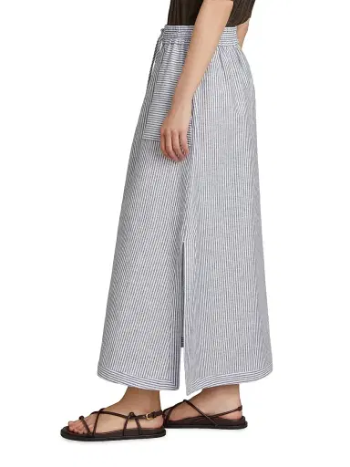MM Max Mara Women's Pinstripe Linen Canvas Skirt - Sky Blue - Size 16 | Thumbnail 4
