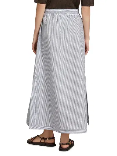 MM Max Mara Women's Pinstripe Linen Canvas Skirt - Sky Blue - Size 16 | Thumbnail 5