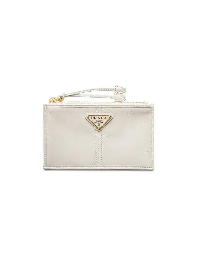Prada Women's Leather Card Holder with Zipper - White
