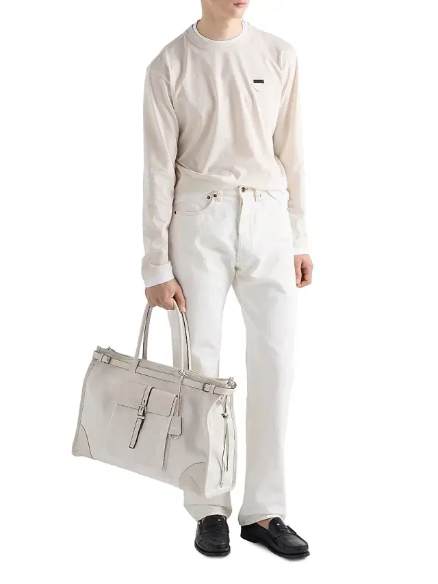 Men's Bonnie Denim and Leather Tote Bag - White
