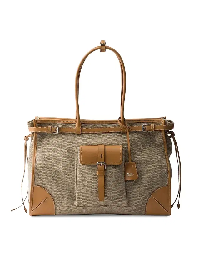Prada Women's Bonnie Linen and Leather Tote Bag - Beige Khaki