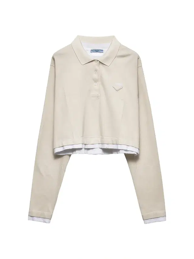 Prada Women's Long-Sleeved Piqué and Jersey Polo Shirt - Beige Khaki