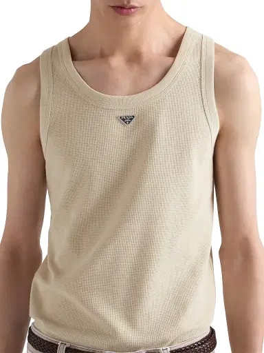 Prada Men's Cotton Tank Top - Beige Khaki - Size XXL | Thumbnail 3